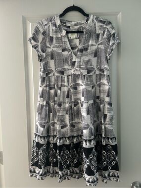 Maeve Anthropologie Black White Tiered Boho Midi Dress Small
